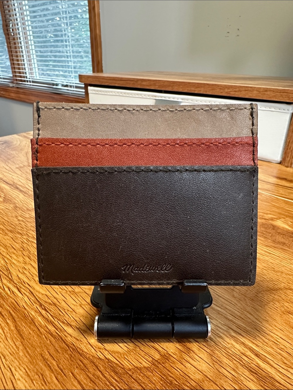 MADEWELL Leather Neutral Minimalist  Slim Card Case Wallet Colorblock Excellent